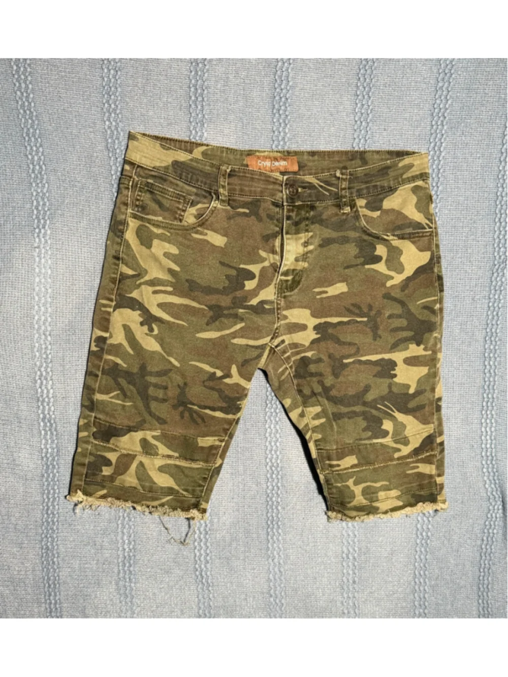Men's Crysp Denim Camo Jean Shorts Size 34 Green Brown